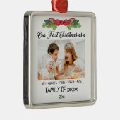 Ornement Carré Argenté Notre premier Noël en famille avec photo personnal (Droite)
