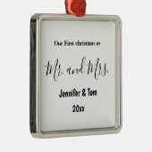 Ornement Carré Argenté notre premier noël en tant que m. mariage photo ce (Droite)