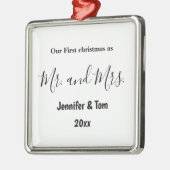 Ornement Carré Argenté notre premier noël en tant que m. mariage photo ce (Gauche)