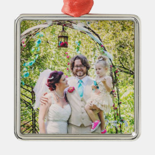 Ornement Carré Argenté Notre premier Noël en tant que Monsieur et Madame 