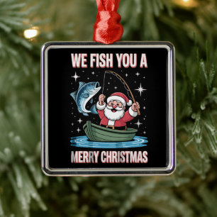 Ornement Carré Argenté Nous vous pêchons un joyeux Noël pêcheur Père Noël