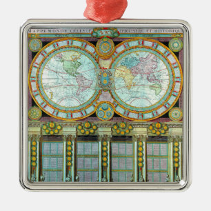 Ornement Carré Argenté Nouveau Monde - Anciennes Cartes-Cartographiques