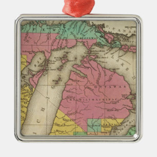 Ornement Carré Argenté Nouvelle carte du Michigan