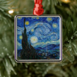 Ornement Carré Argenté Nuit étoilée | Vincent van Gogh<br><div class="desc">Starry Night (1889) de l'artiste néerlandais Vincent Van Gogh. L'oeuvre originale est une huile sur toile représentant un ciel nocturne post-impressionniste énergique dans des tons moody bleu et jaune. Utilisez les outils de conception pour ajouter du texte personnalisé ou personnaliser l'image.</div>