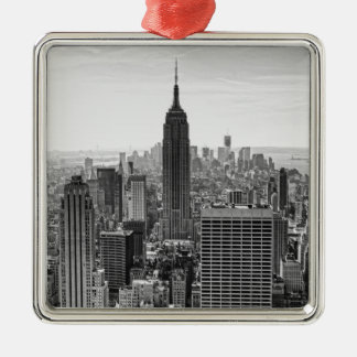 Ornement Carré Argenté NY City Skyline Emp St Bldg, WTC NB