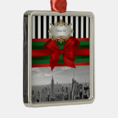 Ornement Carré Argenté NYC Skyline Emp St Bldg Xmas Blk What Strp #2 (Droite)