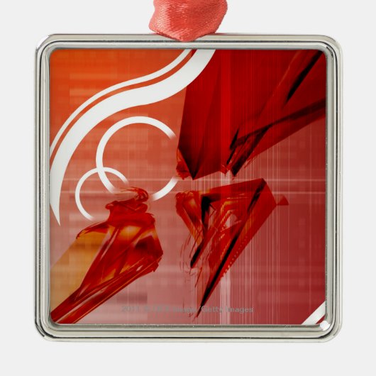 Ornement Carré Argenté Objets rouges avec les lignes blanches (Devant)