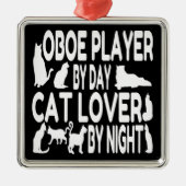 Ornement Carré Argenté Oboe Player aime les chats (Devant)