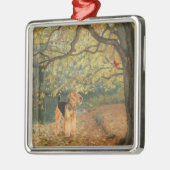 Ornement Carré Argenté Observation des oiseaux d'Airedale Terrier (Gauche)