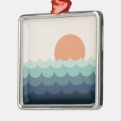 Ornement Carré Argenté Océan bleu intense au coucher du soleil (Gauche)