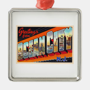 Ornement Carré Argenté Ocean City New Jersey NJ Grande lettre carte posta