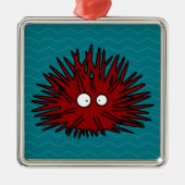 Ornement Carré Argenté Océan rouge Uni épineux de hérisson d'oursin (Devant)
