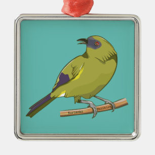 Ornement Carré Argenté Oiseau corimako NZ