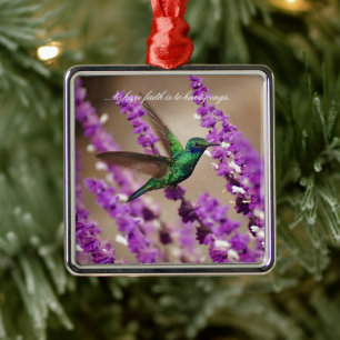 Ornement Carré Argenté Oiseau de la Foi qui éclate des oreilles de violet