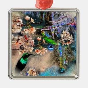 Ornement Carré Argenté Oiseau d'Equinox