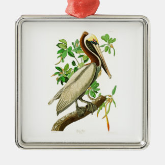 Ornement Carré Argenté Oiseaux Brown de John James Audubon de pélican de