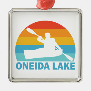 Ornement Carré Argenté Oneida Lake New York Kayak