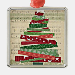 ORNEMENT CARRÉ ARGENTÉ "ORNAMENT D'ARBRE DE MUSIQUE ET DE NOËL** ET CADEA