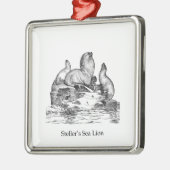 Ornement Carré Argenté Otarie de Steller (Gauche)