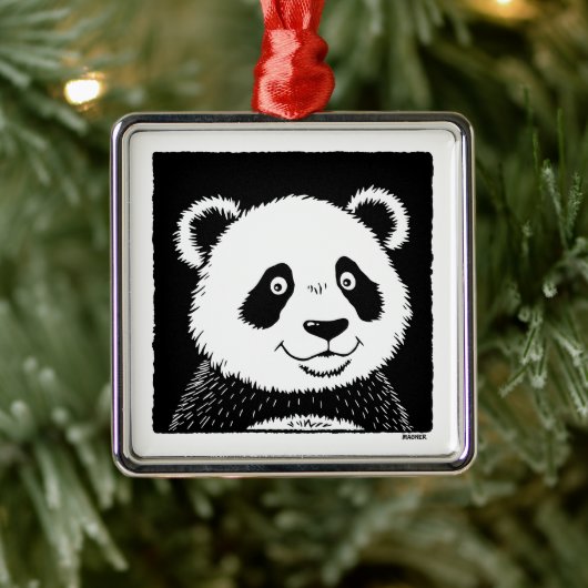 Ornement Carré Argenté Ours géant Panda (Arbre)