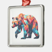 Ornement Carré Argenté Ours géométrique (Gauche)