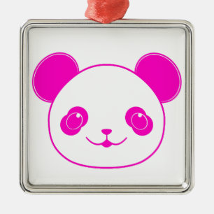 Ornement Carré Argenté Ours rose Kawaii Panda