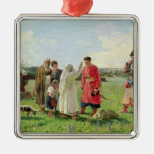 Ornement Carré Argenté Outre de au centre serveur de Zaporozhian, 1889