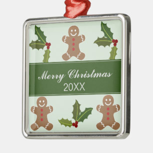 Ornement Carré Argenté Pains d'épices Hommes et Noël saint