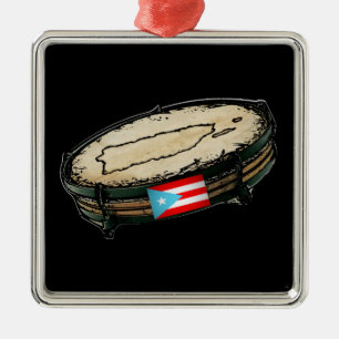 Ornement Carré Argenté Pandera du drapeau Porto Rico