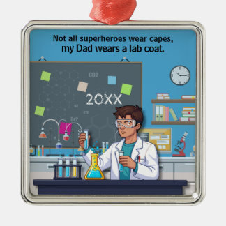 Ornement Carré Argenté Papa en blouse de laboratoire est un super-héros