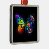 Ornement Carré Argenté Papillon arc-en-ciel (Droite)