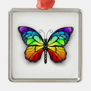 Ornement Carré Argenté Papillon arc-en-ciel Monarque