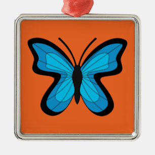 Ornement Carré Argenté Papillon Bleu