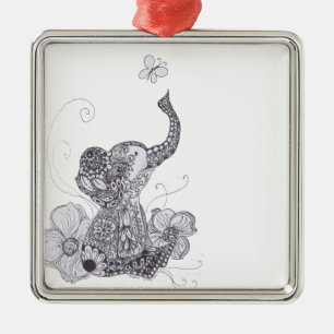 Ornement Carré Argenté Papillon d'éléphant