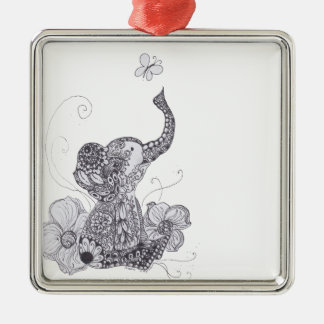 Ornement Carré Argenté Papillon d'éléphant