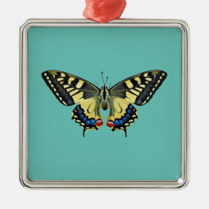 Ornement Carré Argenté Papillon jaune et noir   