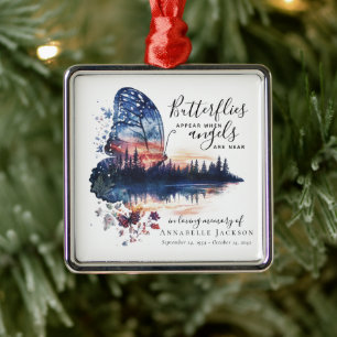 Ornement Carré Argenté Papillons Angels Citation Memorial