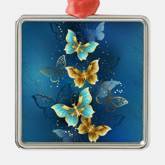 Ornement Carré Argenté Papillons d'or (Devant)