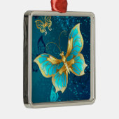 Ornement Carré Argenté Papillons d'or sur un Arrière - plan bleu (Droite)