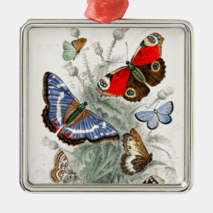 Ornement Carré Argenté Papillons vintages