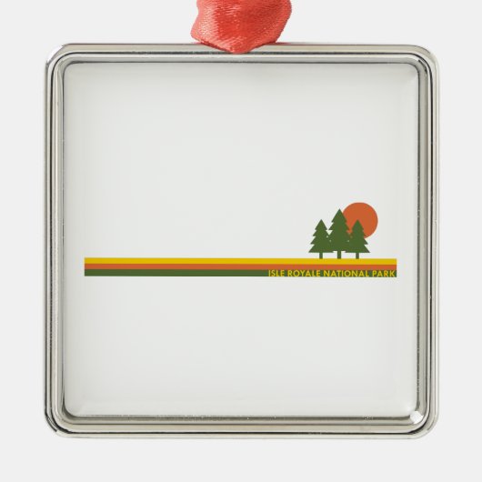 Ornement Carré Argenté Parc national de l'Isle Royale Pine Trees Soleil (Devant)