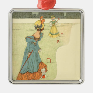 Ornement Carré Argenté Partie de jardin vintage de croquet pour dames vic