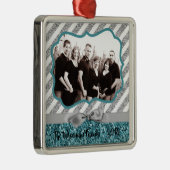 Ornement Carré Argenté Parties scintillant bleue de Noël personnalisée (Droite)