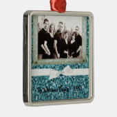 Ornement Carré Argenté Parties scintillant bleue de Noël personnalisée (Droite)