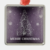 Ornement Carré Argenté Parties scintillant d'arbre de Noël et flocons de (Devant)