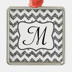Ornement Carré Argenté Parties scintillant d'argent moderne Monogramme Or