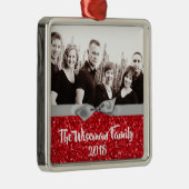 Ornement Carré Argenté Parties scintillant rouge de Noël personnalisée (Droite)