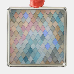 Ornement Carré Argenté Pastel Diamond Motif Mermaid bleu rose vert