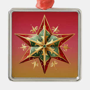 ORNEMENT CARRÉ ARGENTÉ PASTEL ROUGE VERT OR POINTÉ NOËL STAR