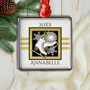 Ornement Carré Argenté Patinage artistique noir or / patinage sur glace